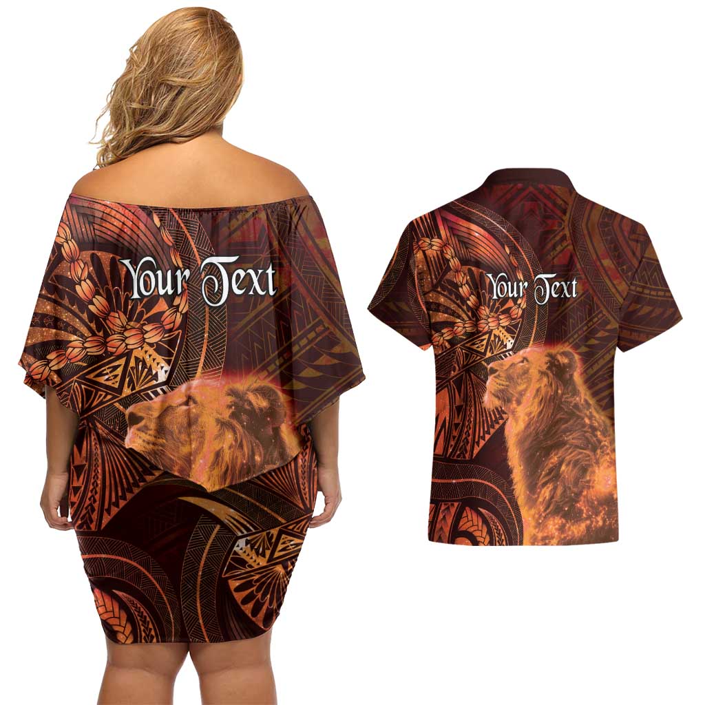 Personalised Polynesia Zodiac Leo Couples Matching Off Shoulder Short Dress and Hawaiian Shirt Galaxy Polynesian Pattern Chest Tattoo Style LT14 - Polynesian Pride