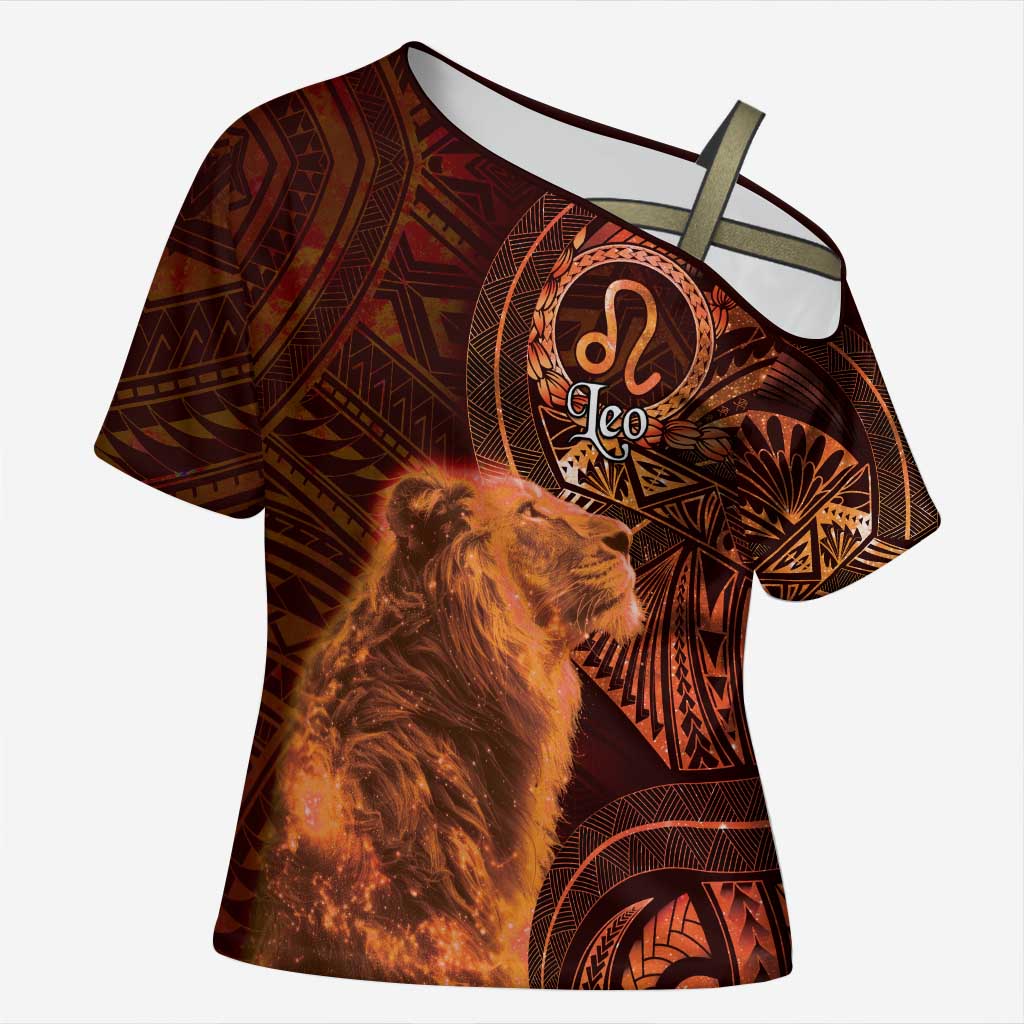 Personalised Polynesia Zodiac Leo Cross Shoulder Shirt Galaxy Polynesian Pattern Chest Tattoo Style