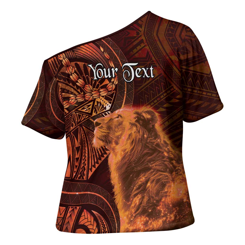 Personalised Polynesia Zodiac Leo Cross Shoulder Shirt Galaxy Polynesian Pattern Chest Tattoo Style