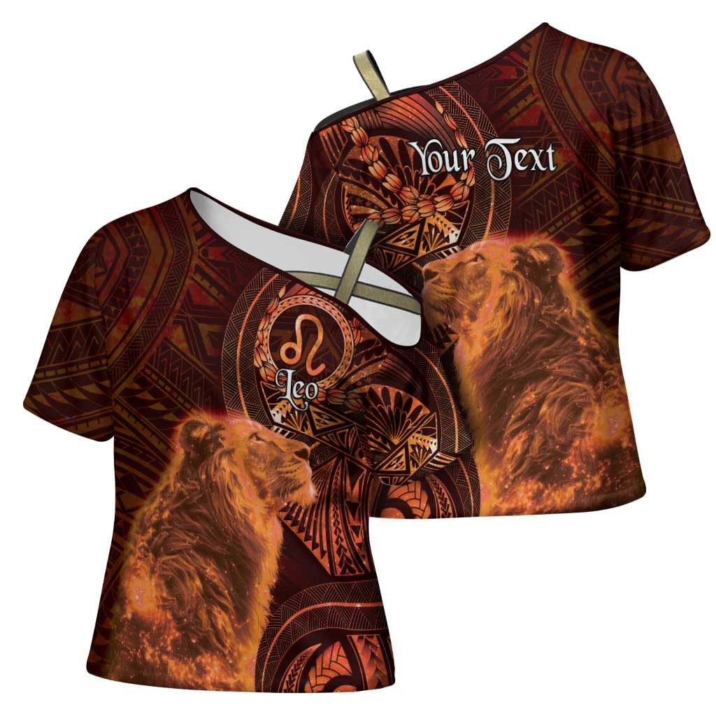 Personalised Polynesia Zodiac Leo Cross Shoulder Shirt Galaxy Polynesian Pattern Chest Tattoo Style