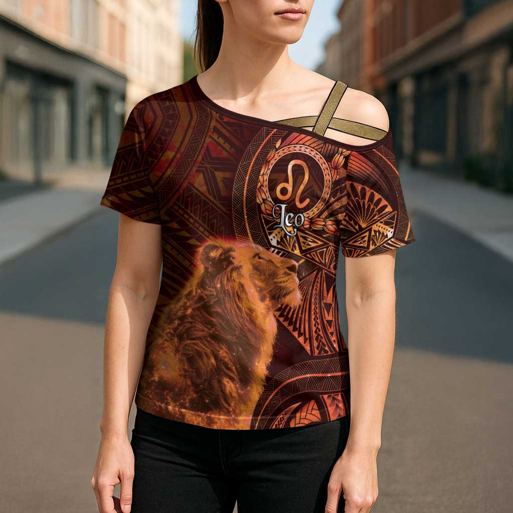 Personalised Polynesia Zodiac Leo Cross Shoulder Shirt Galaxy Polynesian Pattern Chest Tattoo Style