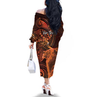 Personalised Polynesia Zodiac Leo Family Matching Off The Shoulder Long Sleeve Dress and Hawaiian Shirt Galaxy Polynesian Pattern Chest Tattoo Style
