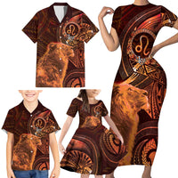 Personalised Polynesia Zodiac Leo Family Matching Short Sleeve Bodycon Dress and Hawaiian Shirt Galaxy Polynesian Pattern Chest Tattoo Style