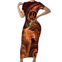 Personalised Polynesia Zodiac Leo Family Matching Short Sleeve Bodycon Dress and Hawaiian Shirt Galaxy Polynesian Pattern Chest Tattoo Style