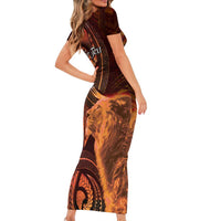 Personalised Polynesia Zodiac Leo Family Matching Short Sleeve Bodycon Dress and Hawaiian Shirt Galaxy Polynesian Pattern Chest Tattoo Style