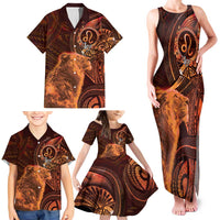 Personalised Polynesia Zodiac Leo Family Matching Tank Maxi Dress and Hawaiian Shirt Galaxy Polynesian Pattern Chest Tattoo Style