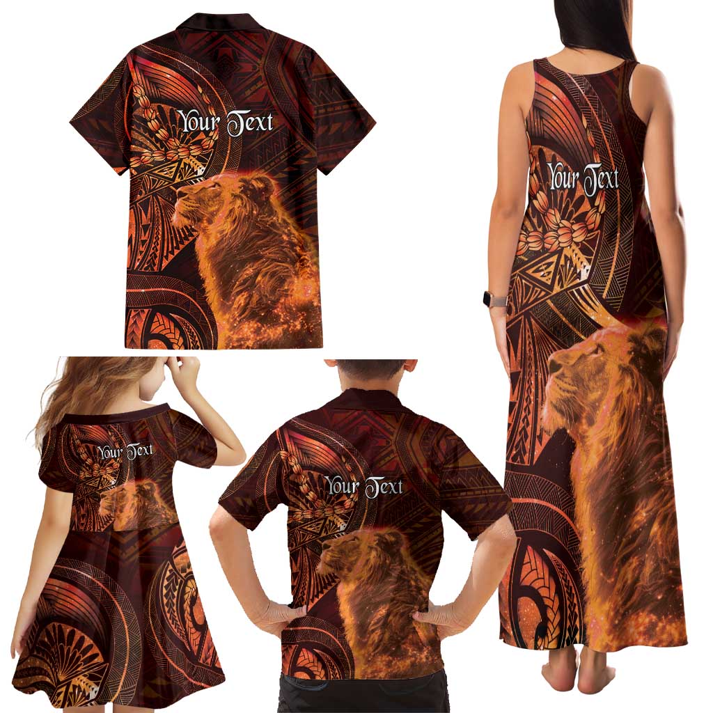 Personalised Polynesia Zodiac Leo Family Matching Tank Maxi Dress and Hawaiian Shirt Galaxy Polynesian Pattern Chest Tattoo Style
