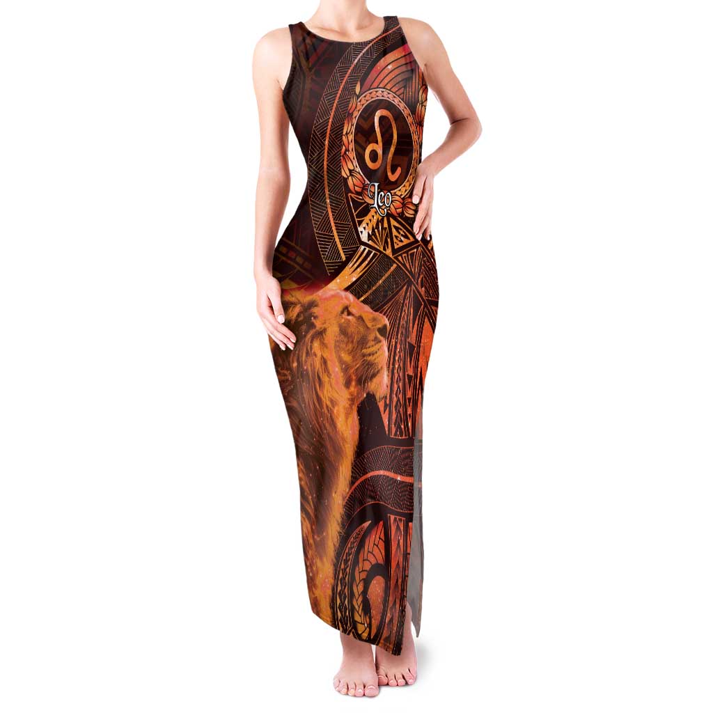 Personalised Polynesia Zodiac Leo Family Matching Tank Maxi Dress and Hawaiian Shirt Galaxy Polynesian Pattern Chest Tattoo Style