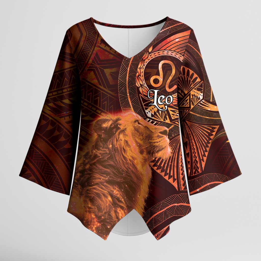 Personalised Polynesia Zodiac Leo Kimono Sleeve Blouse Galaxy Polynesian Pattern Chest Tattoo Style LT14 Female Orange - Polynesian Pride