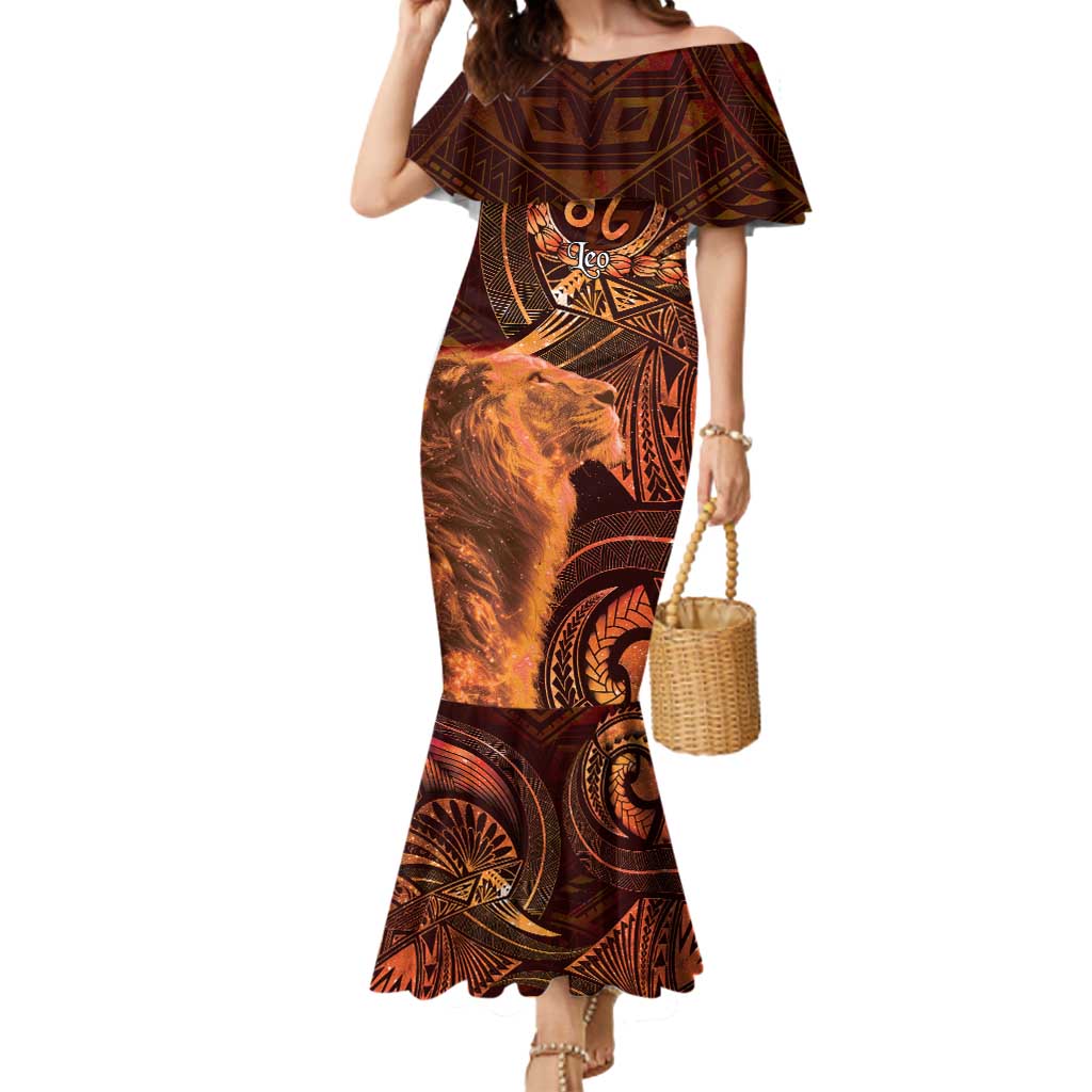 Personalised Polynesia Zodiac Leo Mermaid Dress Galaxy Polynesian Pattern Chest Tattoo Style LT14 Women Orange - Polynesian Pride