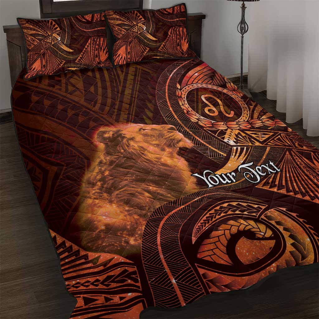 Personalised Polynesia Zodiac Leo Quilt Bed Set Galaxy Polynesian Pattern Chest Tattoo Style LT14 Orange - Polynesian Pride