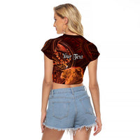 Personalised Polynesia Zodiac Leo Raglan Cropped T Shirt Galaxy Polynesian Pattern Chest Tattoo Style LT14 - Polynesian Pride