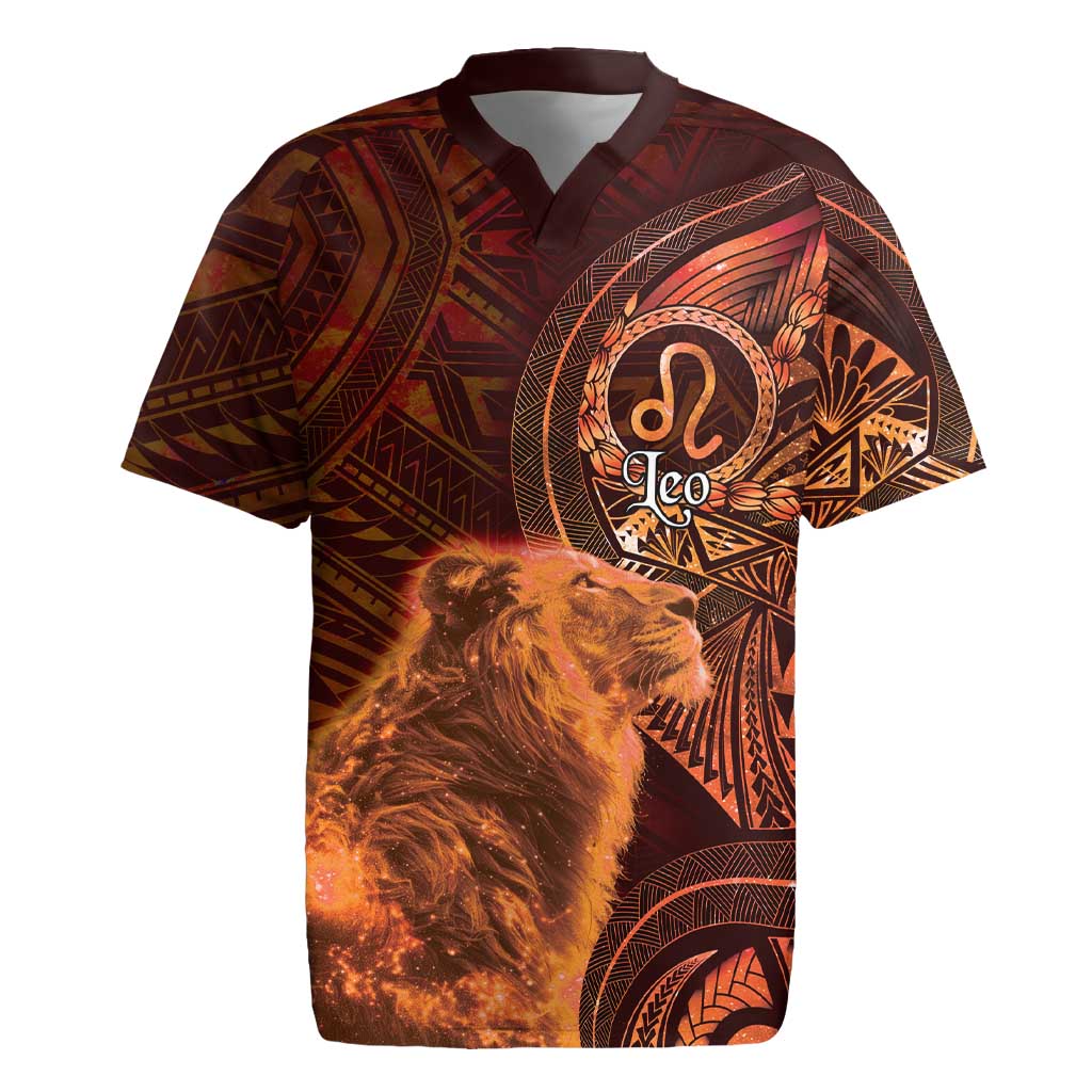 Personalised Polynesia Zodiac Leo Rugby Jersey Galaxy Polynesian Pattern Chest Tattoo Style LT14 Orange - Polynesian Pride