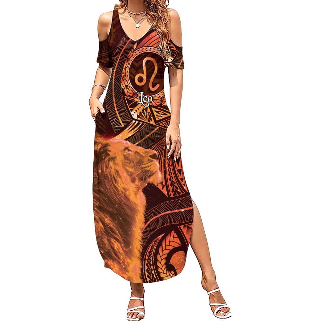 Personalised Polynesia Zodiac Leo Summer Maxi Dress Galaxy Polynesian Pattern Chest Tattoo Style