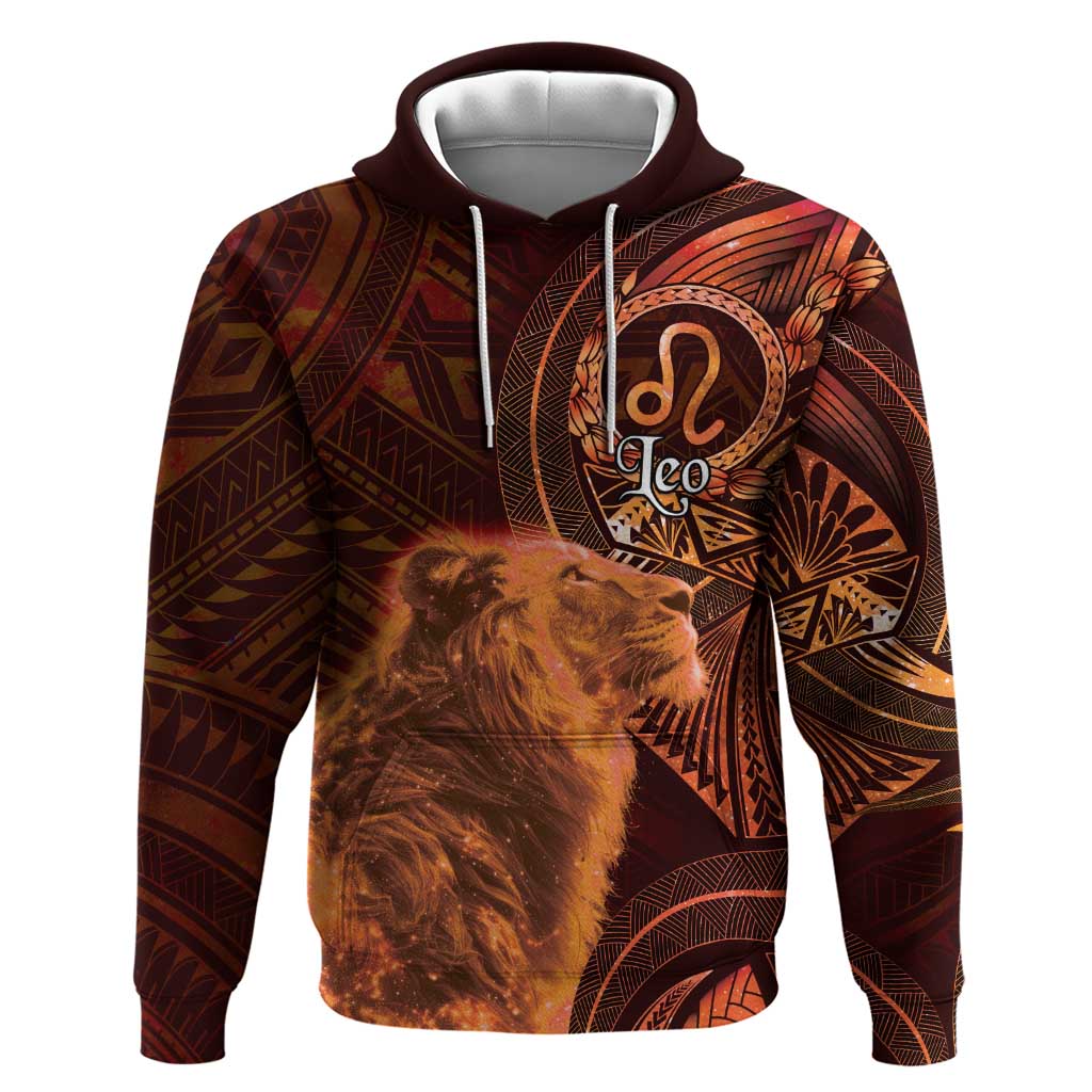 Personalised Polynesia Zodiac Leo Zip Hoodie Galaxy Polynesian Pattern Chest Tattoo Style LT14 Pullover Hoodie Orange - Polynesian Pride