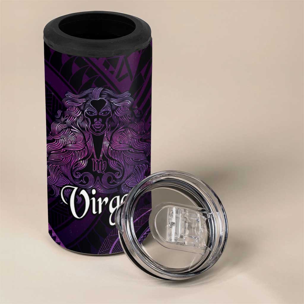 Personalised Polynesia Zodiac Virgo 4 in 1 Can Cooler Tumbler Galaxy Polynesian Pattern Chest Tattoo Style