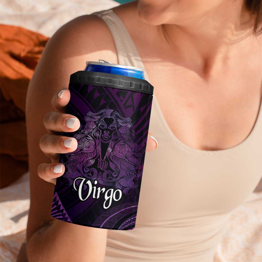 Personalised Polynesia Zodiac Virgo 4 in 1 Can Cooler Tumbler Galaxy Polynesian Pattern Chest Tattoo Style