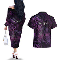 Personalised Polynesia Zodiac Virgo Couples Matching Off The Shoulder Long Sleeve Dress and Hawaiian Shirt Galaxy Polynesian Pattern Chest Tattoo Style LT14 - Polynesian Pride
