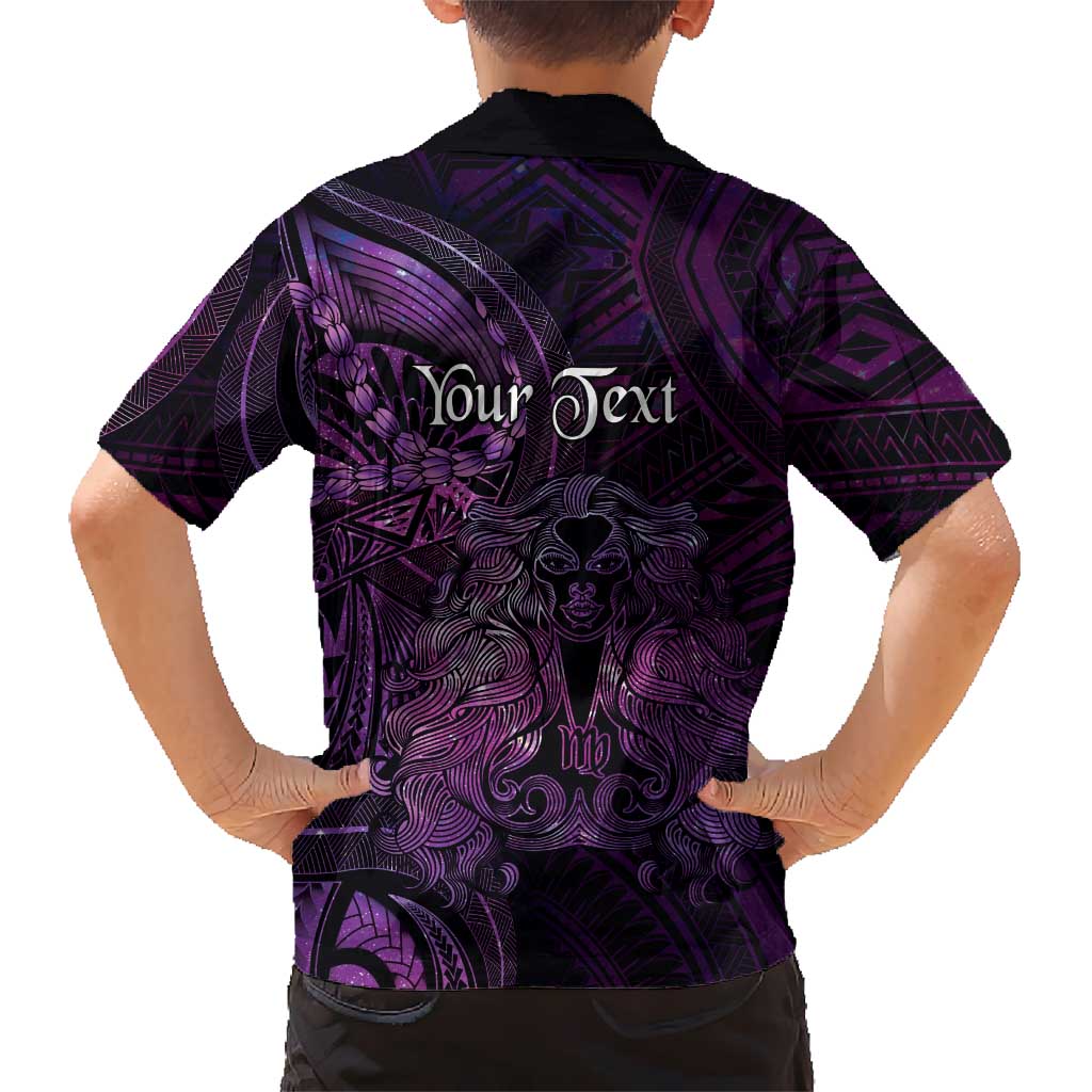 Personalised Polynesia Zodiac Virgo Family Matching Off The Shoulder Long Sleeve Dress and Hawaiian Shirt Galaxy Polynesian Pattern Chest Tattoo Style