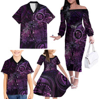 Personalised Polynesia Zodiac Virgo Family Matching Off The Shoulder Long Sleeve Dress and Hawaiian Shirt Galaxy Polynesian Pattern Chest Tattoo Style