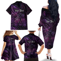 Personalised Polynesia Zodiac Virgo Family Matching Off The Shoulder Long Sleeve Dress and Hawaiian Shirt Galaxy Polynesian Pattern Chest Tattoo Style