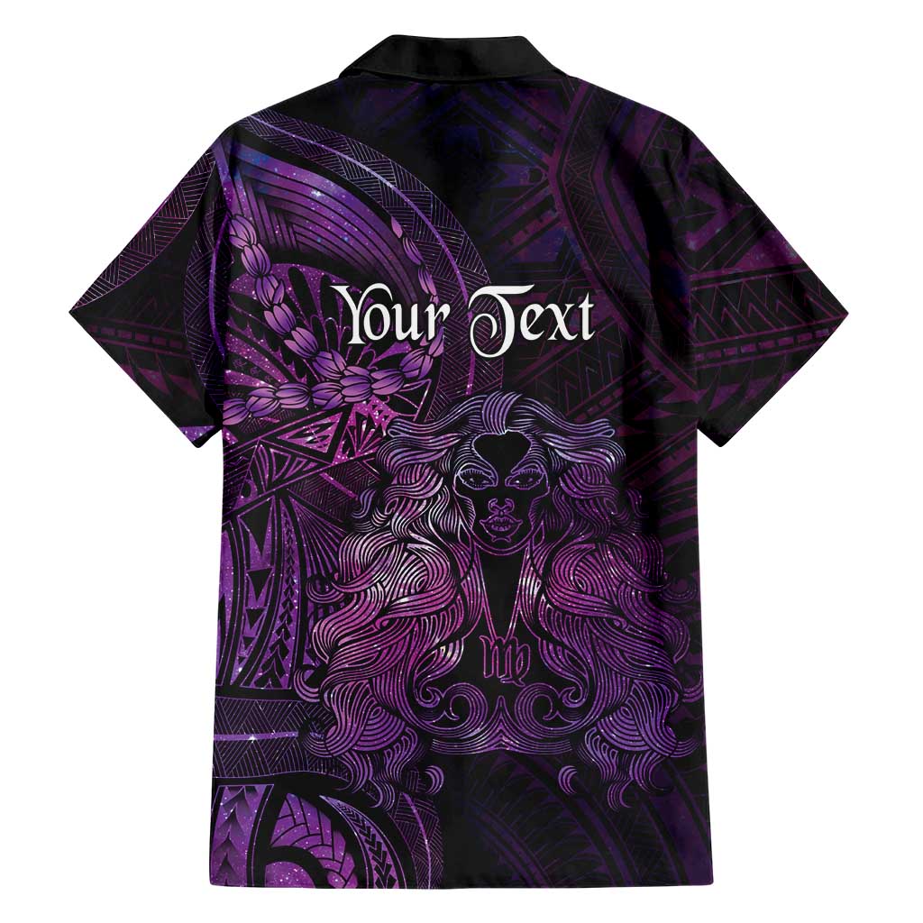 Personalised Polynesia Zodiac Virgo Family Matching Off The Shoulder Long Sleeve Dress and Hawaiian Shirt Galaxy Polynesian Pattern Chest Tattoo Style