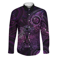 Personalised Polynesia Zodiac Virgo Family Matching Off The Shoulder Long Sleeve Dress and Hawaiian Shirt Galaxy Polynesian Pattern Chest Tattoo Style