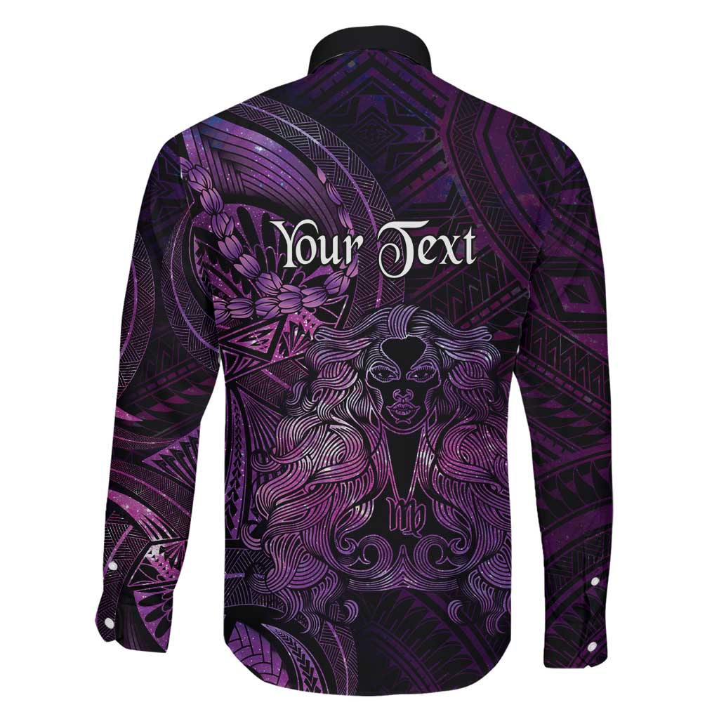 Personalised Polynesia Zodiac Virgo Family Matching Off The Shoulder Long Sleeve Dress and Hawaiian Shirt Galaxy Polynesian Pattern Chest Tattoo Style
