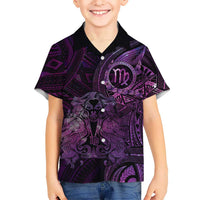 Personalised Polynesia Zodiac Virgo Family Matching Off The Shoulder Long Sleeve Dress and Hawaiian Shirt Galaxy Polynesian Pattern Chest Tattoo Style