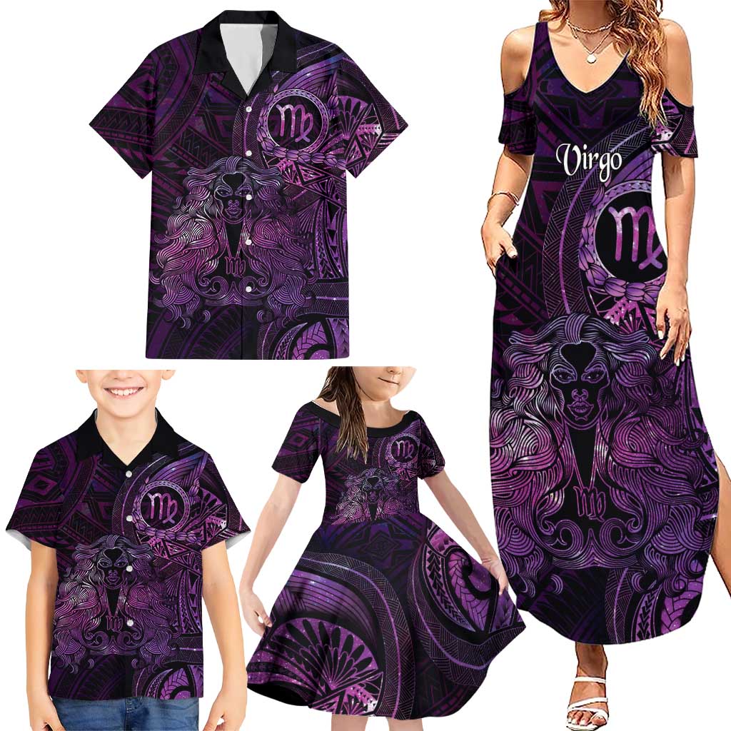 Personalised Polynesia Zodiac Virgo Family Matching Summer Maxi Dress and Hawaiian Shirt Galaxy Polynesian Pattern Chest Tattoo Style LT14 - Polynesian Pride