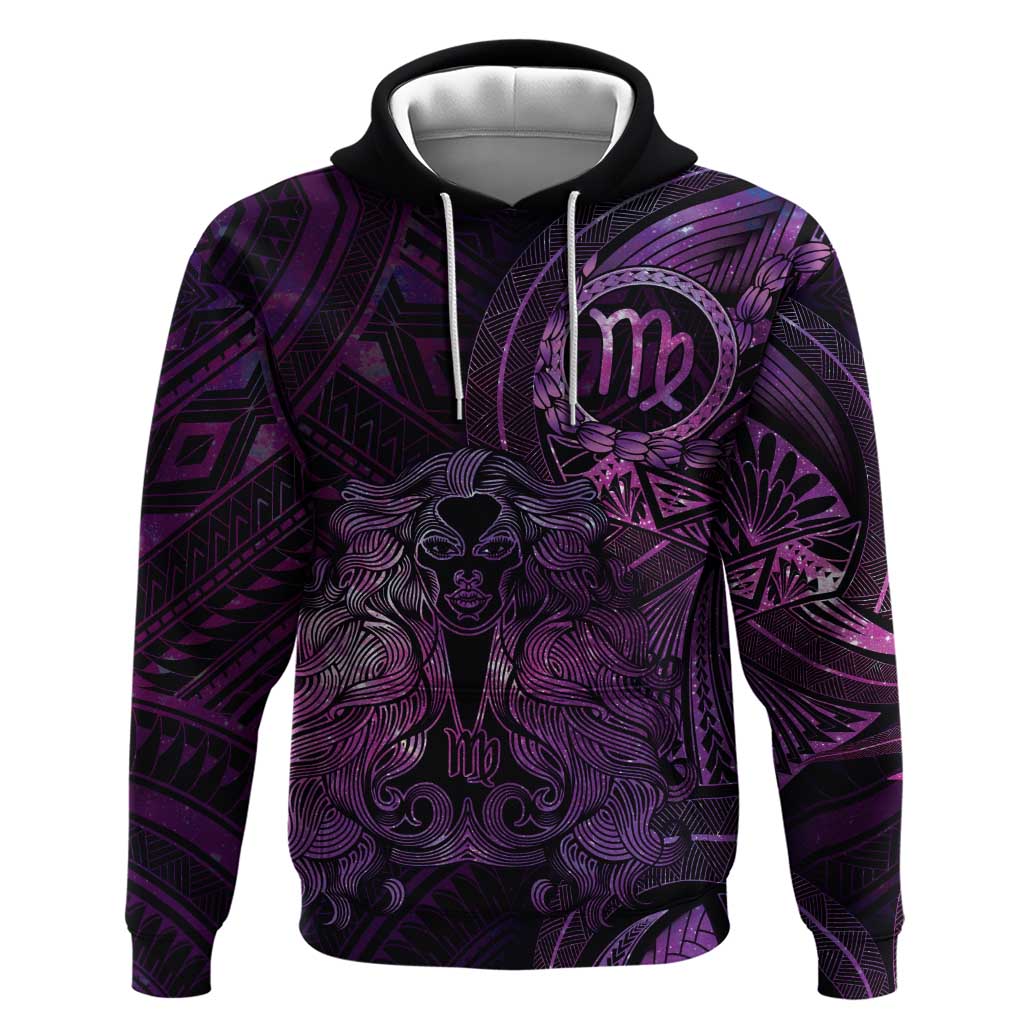 Personalised Polynesia Zodiac Virgo Hoodie Galaxy Polynesian Pattern Chest Tattoo Style LT14 Pullover Hoodie Purple - Polynesian Pride