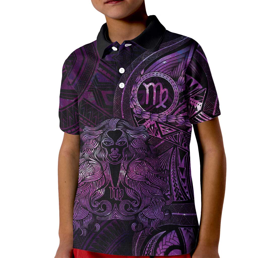 Personalised Polynesia Zodiac Virgo Kid Polo Shirt Galaxy Polynesian Pattern Chest Tattoo Style