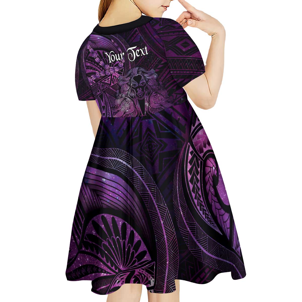 Personalised Polynesia Zodiac Virgo Kid Short Sleeve Dress Galaxy Polynesian Pattern Chest Tattoo Style