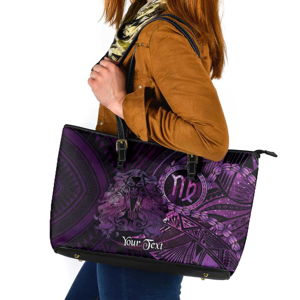 Personalised Polynesia Zodiac Virgo Leather Tote Bag Galaxy Polynesian Pattern Chest Tattoo Style
