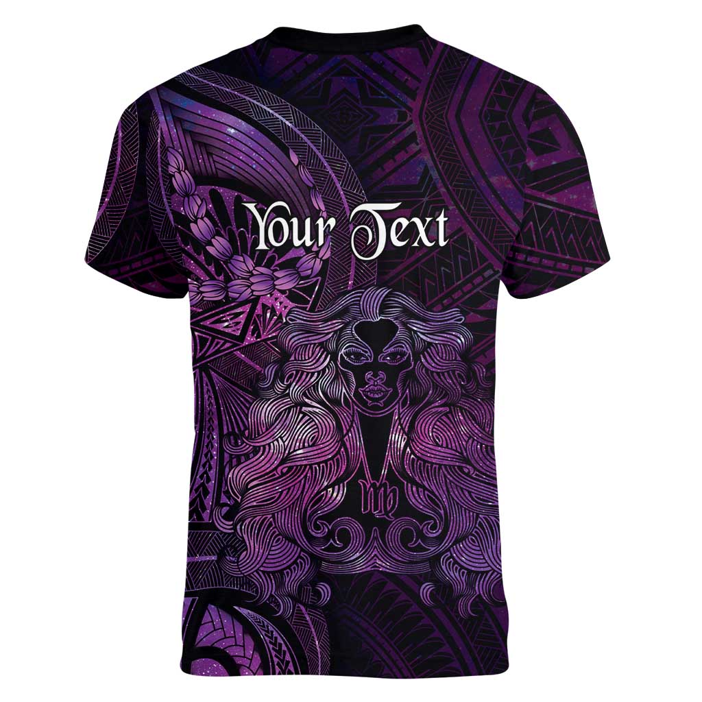 Personalised Polynesia Zodiac Virgo Women V-Neck T-Shirt Galaxy Polynesian Pattern Chest Tattoo Style LT14 - Polynesian Pride