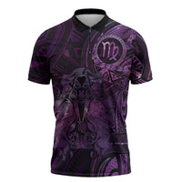 Personalised Polynesia Zodiac Virgo Zipper Polo Shirt Galaxy Polynesian Pattern Chest Tattoo Style