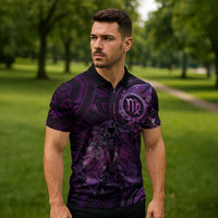 Personalised Polynesia Zodiac Virgo Zipper Polo Shirt Galaxy Polynesian Pattern Chest Tattoo Style