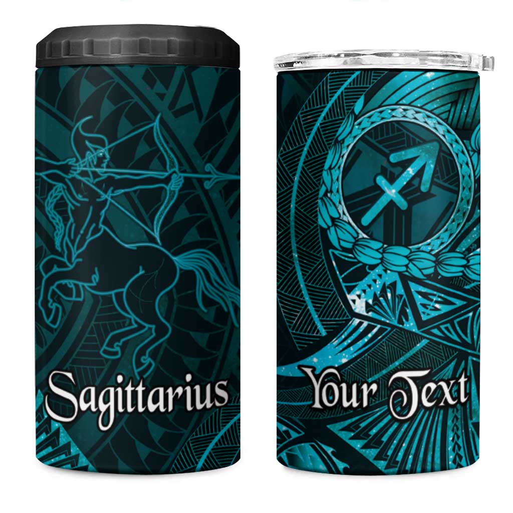 Personalised Polynesia Zodiac Sagittarius 4 in 1 Can Cooler Tumbler Galaxy Polynesian Pattern Chest Tattoo Style