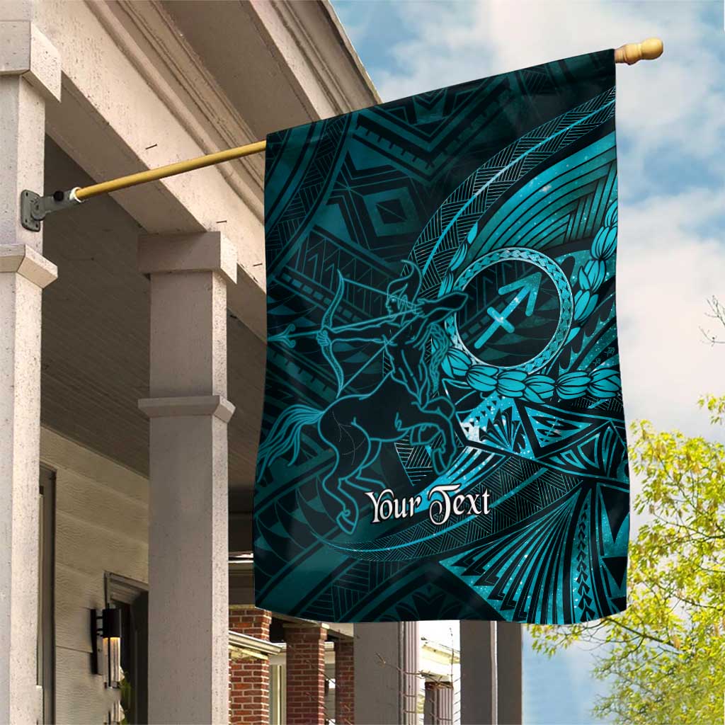 Personalised Polynesia Zodiac Sagittarius Garden Flag Galaxy Polynesian Pattern Chest Tattoo Style LT14 House Flag Cyan - Polynesian Pride