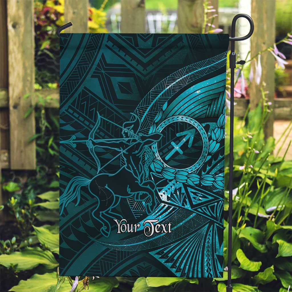 Personalised Polynesia Zodiac Sagittarius Garden Flag Galaxy Polynesian Pattern Chest Tattoo Style LT14 Garden Flag Cyan - Polynesian Pride