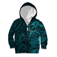 Personalised Polynesia Zodiac Sagittarius Kid Hoodie Galaxy Polynesian Pattern Chest Tattoo Style LT14 Zip Hoodie Cyan - Polynesian Pride