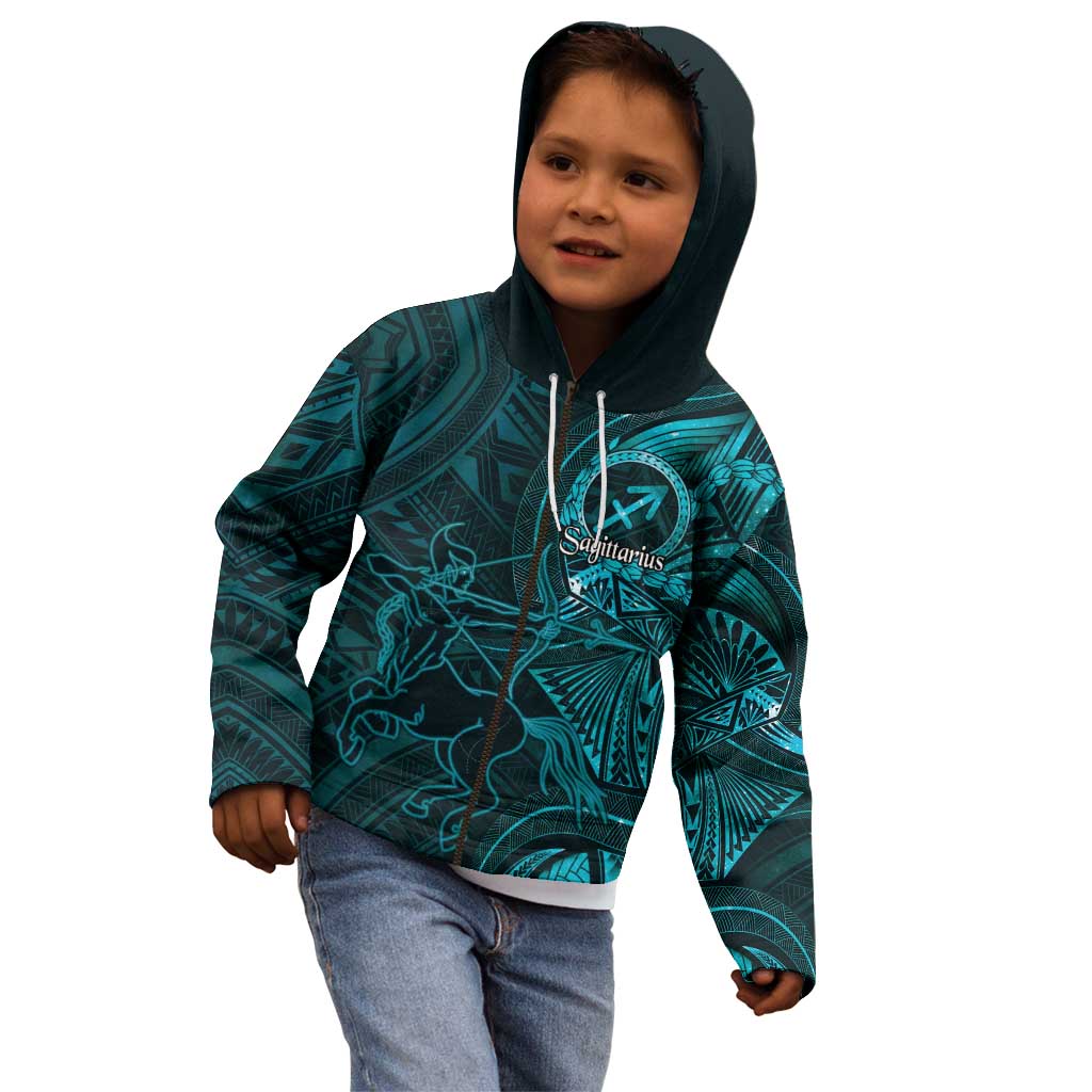 Personalised Polynesia Zodiac Sagittarius Kid Hoodie Galaxy Polynesian Pattern Chest Tattoo Style LT14 - Polynesian Pride