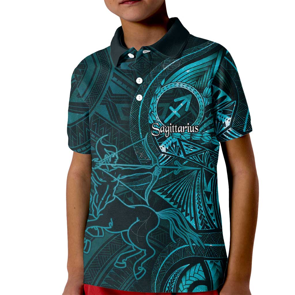 Personalised Polynesia Zodiac Sagittarius Kid Polo Shirt Galaxy Polynesian Pattern Chest Tattoo Style