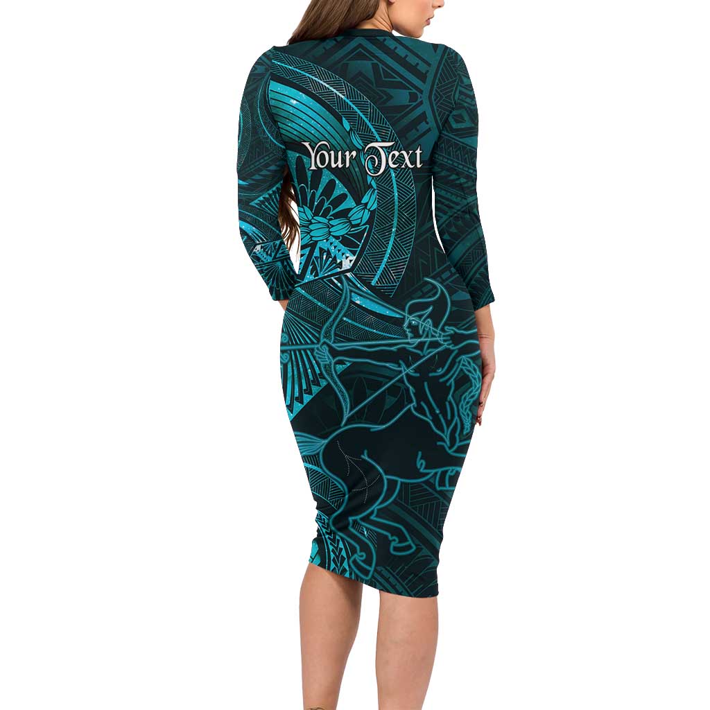 Personalised Polynesia Zodiac Sagittarius Long Sleeve Bodycon Dress Galaxy Polynesian Pattern Chest Tattoo Style