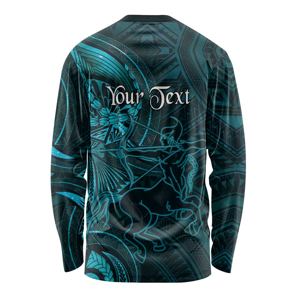 Personalised Polynesia Zodiac Sagittarius Long Sleeve Shirt Galaxy Polynesian Pattern Chest Tattoo Style