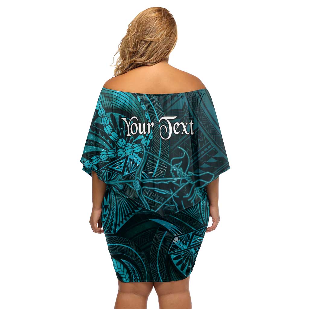 Personalised Polynesia Zodiac Sagittarius Off Shoulder Short Dress Galaxy Polynesian Pattern Chest Tattoo Style LT14 - Polynesian Pride