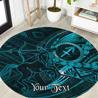 Personalised Polynesia Zodiac Sagittarius Round Carpet Galaxy Polynesian Pattern Chest Tattoo Style LT14 Cyan - Polynesian Pride