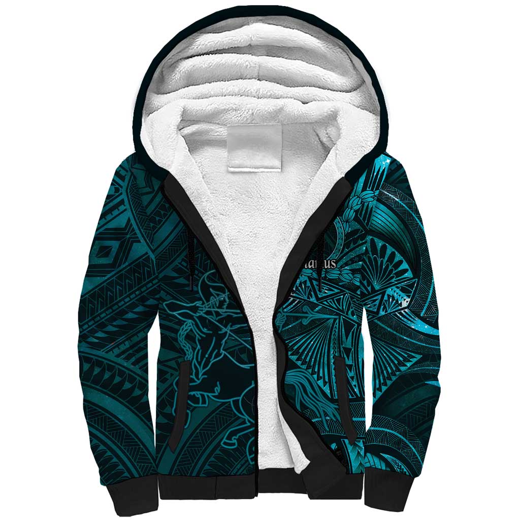 Personalised Polynesia Zodiac Sagittarius Sherpa Hoodie Galaxy Polynesian Pattern Chest Tattoo Style