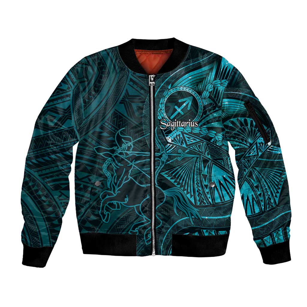 Personalised Polynesia Zodiac Sagittarius Sleeve Zip Bomber Jacket Galaxy Polynesian Pattern Chest Tattoo Style