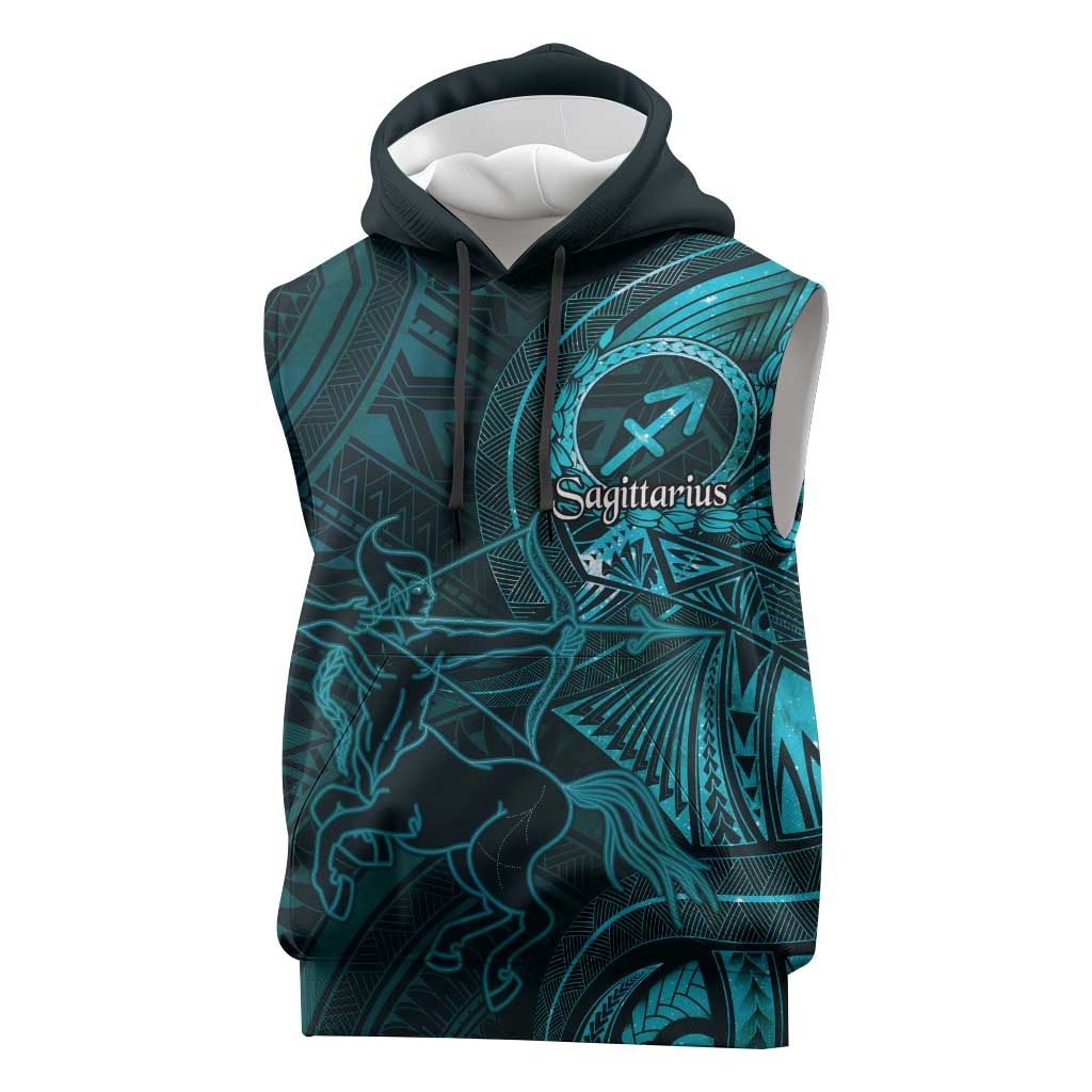 Personalised Polynesia Zodiac Sagittarius Sleeveless Hoodie Galaxy Polynesian Pattern Chest Tattoo Style